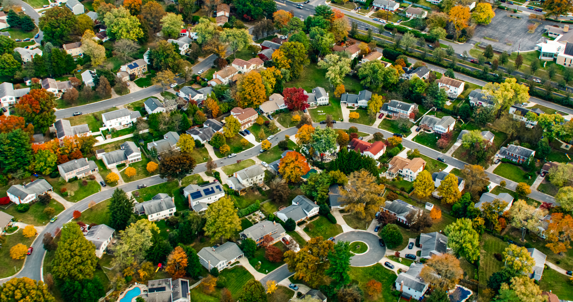 Suburban neighborhood aerial view.